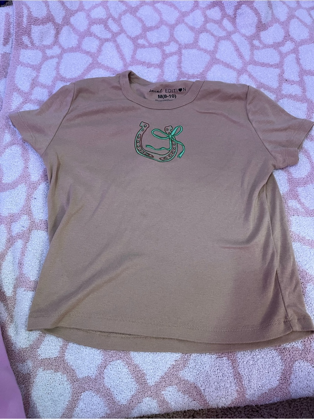 Brown Short Sleeve Tee with Green Horseshoe Graphic